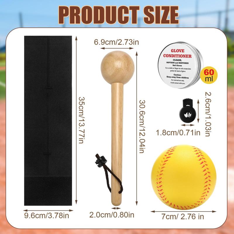 11 Pcs Baseball Glove Break in Kit Include Glove Mallet Wood Shaping Hammer Practice Ball 6 Locks 2 Wrap Band 1 Glove Conditioner for Youth Adult Softball Baseball Catchers Accessories