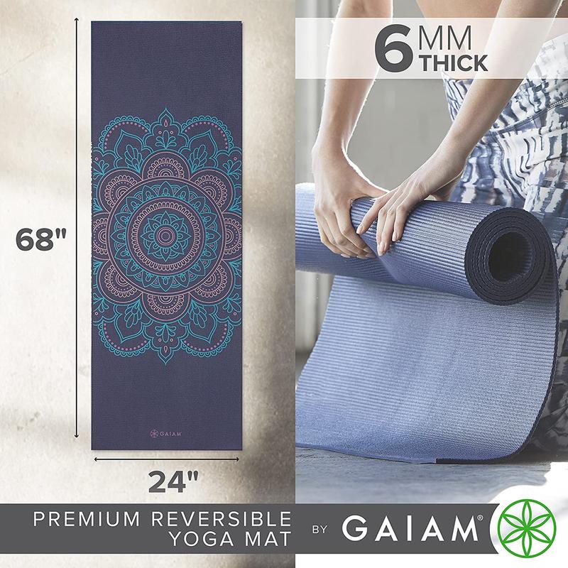 Gaiam Yoga Mat - Premium 6Mm Print Reversible Extra Thick Non Slip Exercise & Fitness Mat for All Types of Yoga, Pilates & Floor Workouts (68