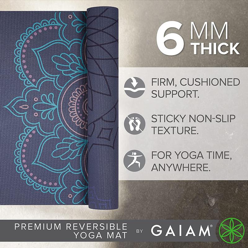 Gaiam Yoga Mat - Premium 6Mm Print Reversible Extra Thick Non Slip Exercise & Fitness Mat for All Types of Yoga, Pilates & Floor Workouts (68