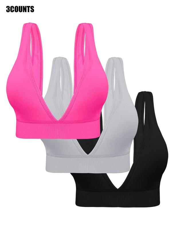 Women's Solid Wireless Seamless Sports Bra, Breathable Comfortable High Stretch Sports Lingerie Top for Workout Running Gym, Ladies Sportswear for Indoor Outdoor Wear