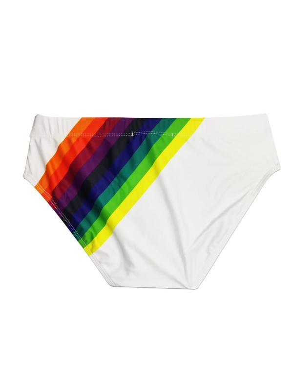 LGBTQ+ Unisex Men Swim Trunks Rainbow Stripe Print Tie Front Swim Knicker, Casual Comfy Breathable Swim Bottoms for Summer, Swimwear for Beach Swimming