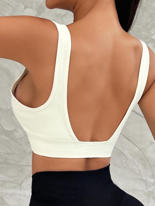 Women's Solid Wireless Seamless Sports Bra, Breathable Comfortable High Stretch Sports Lingerie Top for Workout Running Gym, Ladies Sportswear for Indoor Outdoor Wear