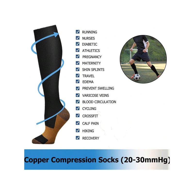 10 Pairs Copper Compression Socks Mens Womens S M L XL XXL 20-30mmHg Support Knee High Socks Stockings Unisex Energy Ankle Support Running Athletic Sports Fitness Socks