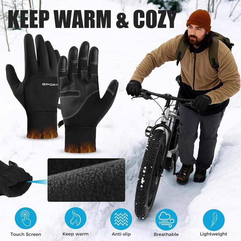 Cycling Gloves for Men Winter Cold Weather, Five Fingers Touch Screen Winter Gloves for Men, Waterproof Anti-Slip Warm Gloves Liners for Cycling Biking Walking Sporting Driving