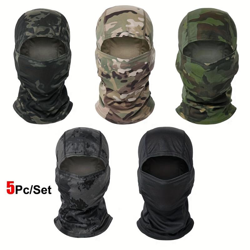  5pcs Set Tactical Camouflage Balaclava Hat For Outdoor Cycling, Motorcycle, And Tactical Helmet - Full Face Mask With Neck And Inner Cap