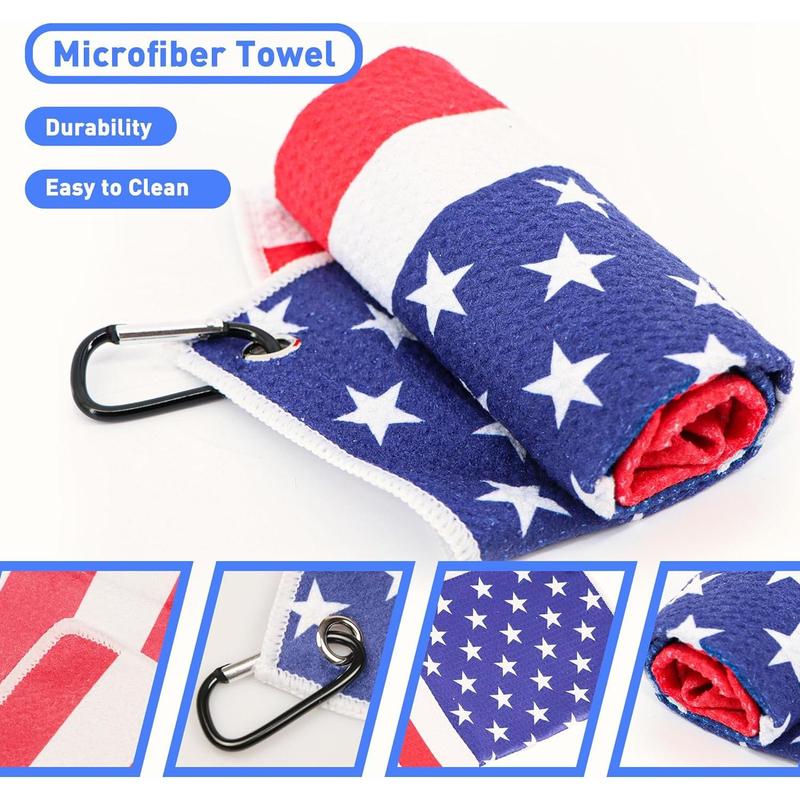 Golf Club Brush and Amercian Flag Golf Towels, Golf Groove Cleaner Cleaning kit, Golf Accessories Cleaner Tool with Strong Magnet Stick to Golf Clubs or Bag