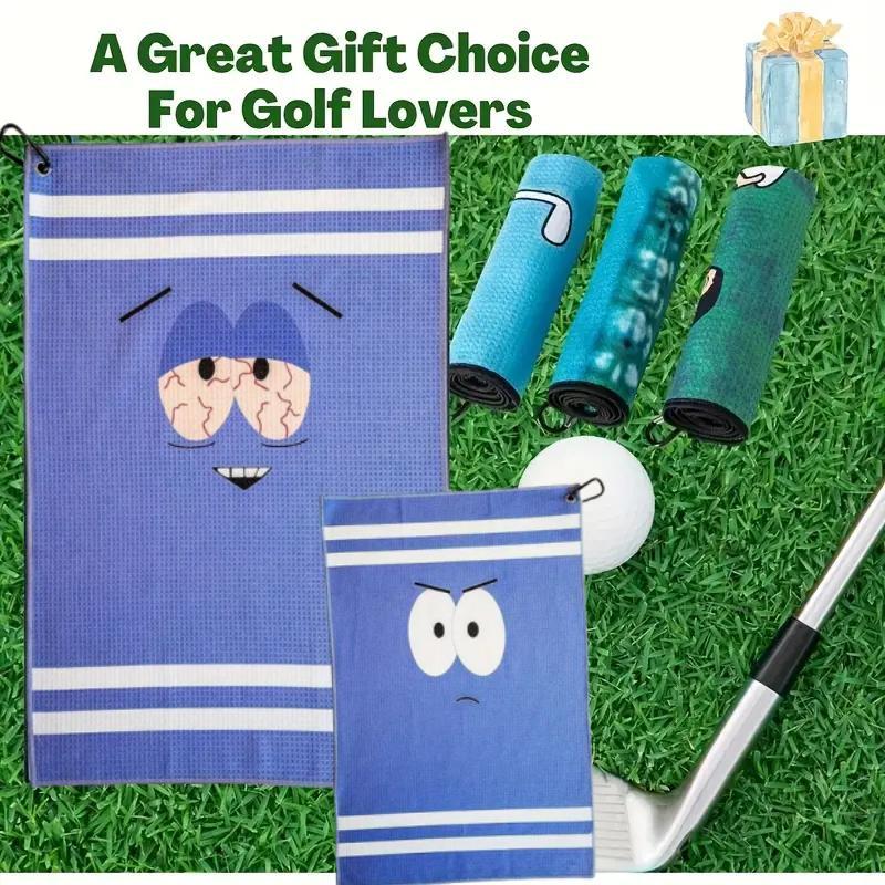 Cartoon Pattern Golf Towel with Clip, 1 Count Portable Breathable Absorbent Golf Towel, Golf Accessories for Men & Women