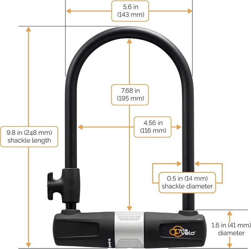 Bike U Lock with  -  Heavy Duty Bicycle U-Lock,14mm Shackle and 10mm x1.8m  with Mounting Bracket for Road, Mountain, Electric & Folding Bike