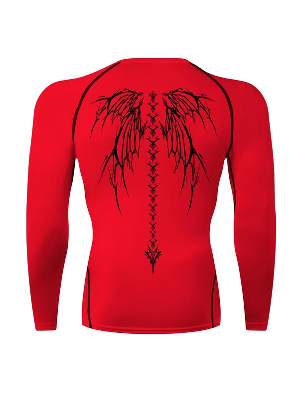 Men's Wing Print Long Sleeve Compression Sports Tee, Graphic Tees for Men, Men's Compression Shirts, Quick Drying Breathable Crew Neck T-shirts Workout Tops for Gym Running, Back-to-school Clothing, Fall Outfits