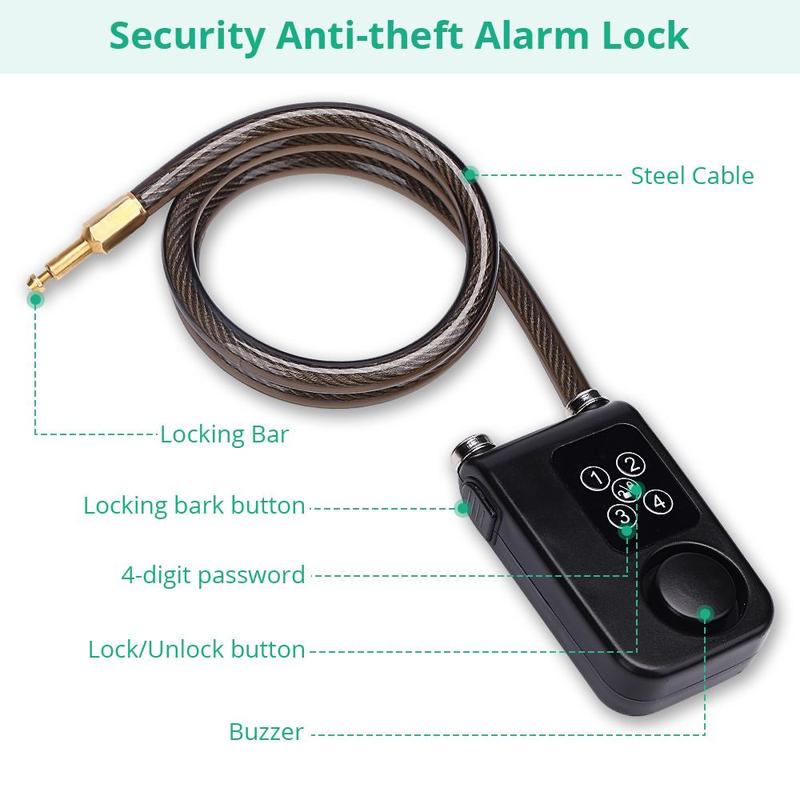 Bike Alarm Code Lock, 1 Set Remote Control Bicycle Alarm, Anti-theft Alarm Security Lock, Cycling Motorcycle 4-digit Password Lock, Bike Attachments