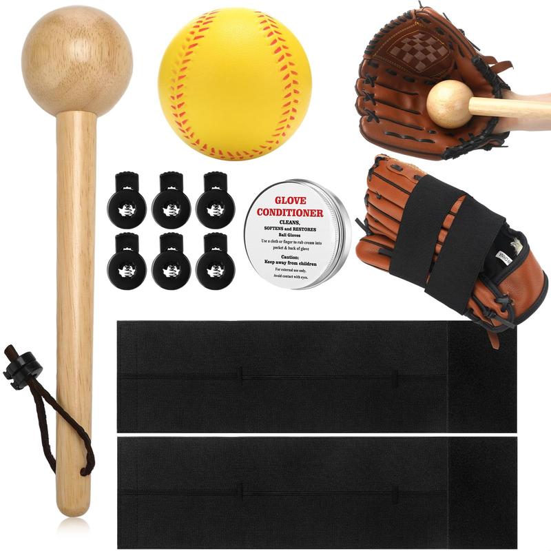 11 Pcs Baseball Glove Break in Kit Include Glove Mallet Wood Shaping Hammer Practice Ball 6 Locks 2 Wrap Band 1 Glove Conditioner for Youth Adult Softball Baseball Catchers Accessories