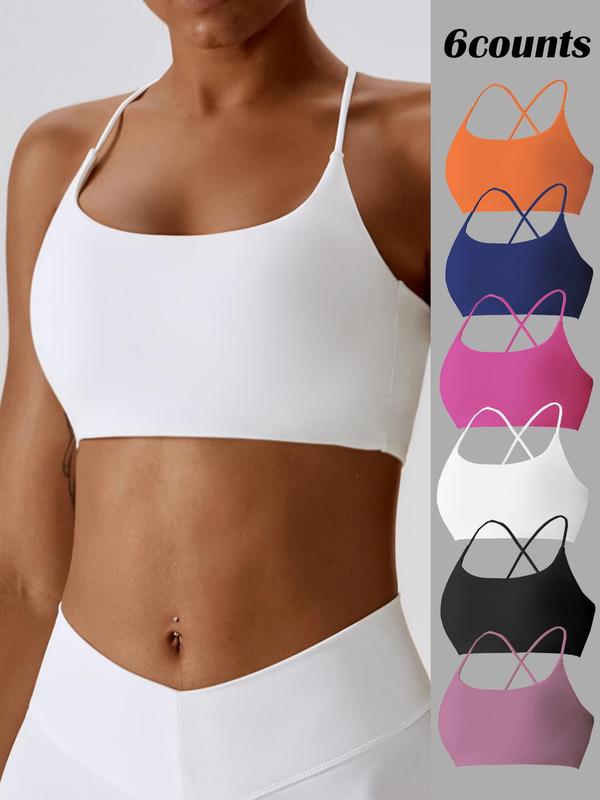 Women's Solid Criss Cross Wireless Sports Bra, Breathable Comfortable Sports Bra for All Seasons, Ladies Sportswear for Indoor Outdoor Wear, Gym Clothing, Bras for Women