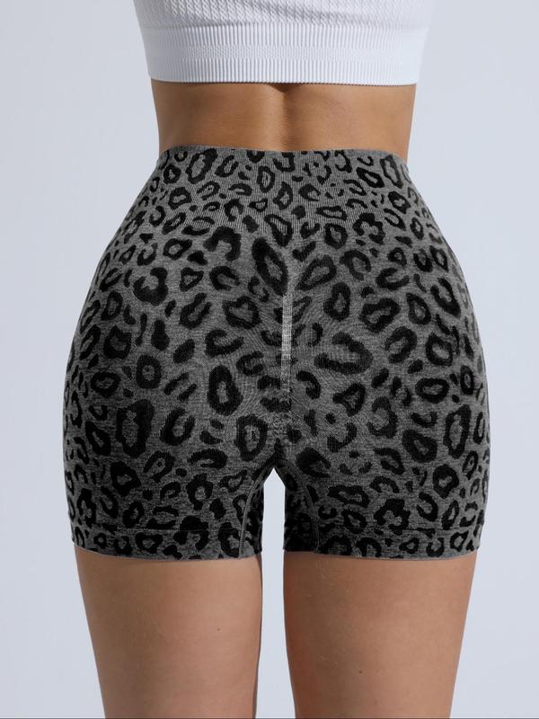 Women's Leopard Print High Waist Sports Shorts, Breathable Comfortable High Stretch Yoga Shorts, Ladies Sportswear for Indoor Outdoor Wear