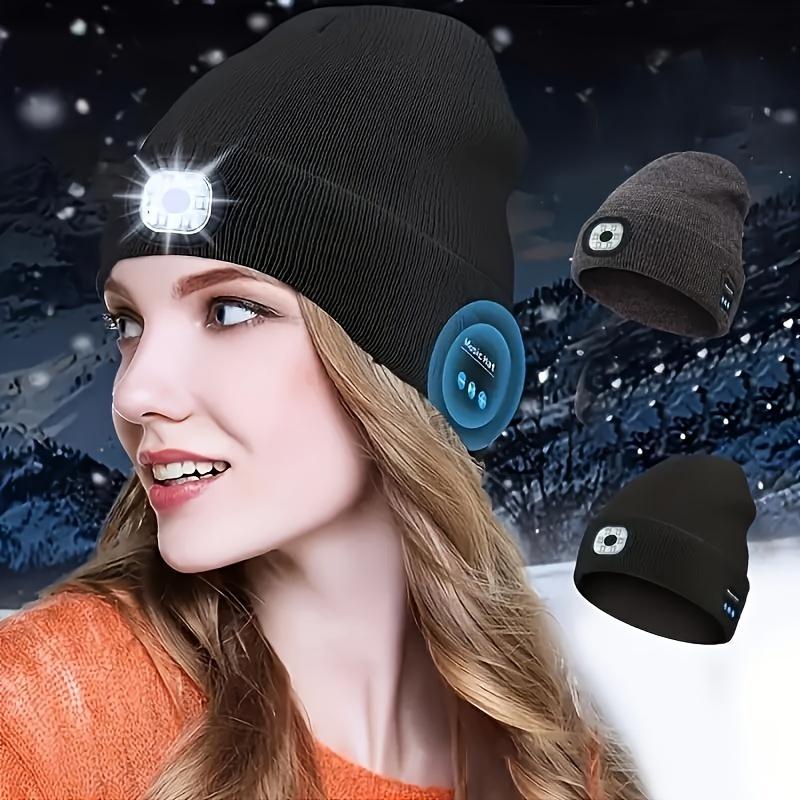 USB Rechargeable LED Music Cap-Unisex Acrylic Knitted Hat, Built-in Headphone, Speaker and Microphone-Perfect Choice for Outdoor Activities