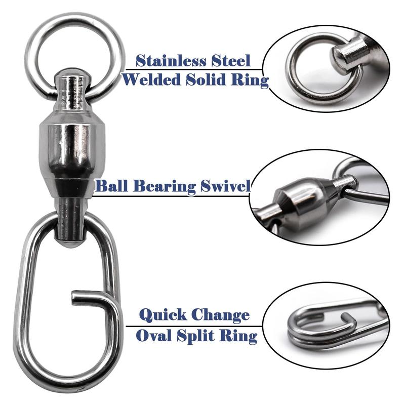 Fishing Swivels Snap, 20pcs Stainless Steel Ball Bearing Swivel, Split Ring Fishing Snap, Rolling Swivel, Fishing Lure Connectors