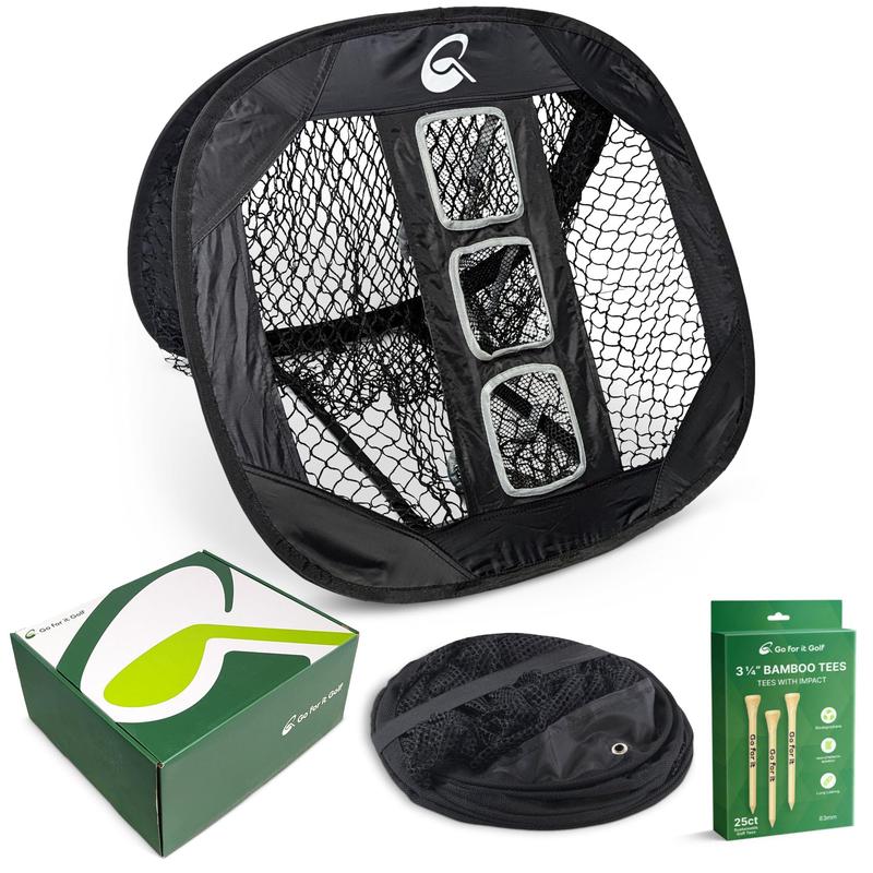 Go For it Golf Kit - Golf Training Accessories for Indoor, Outdoor, or Backyard Practice - includes a Collapsible, Pop Up Chipping Net and 25ct of 3.25