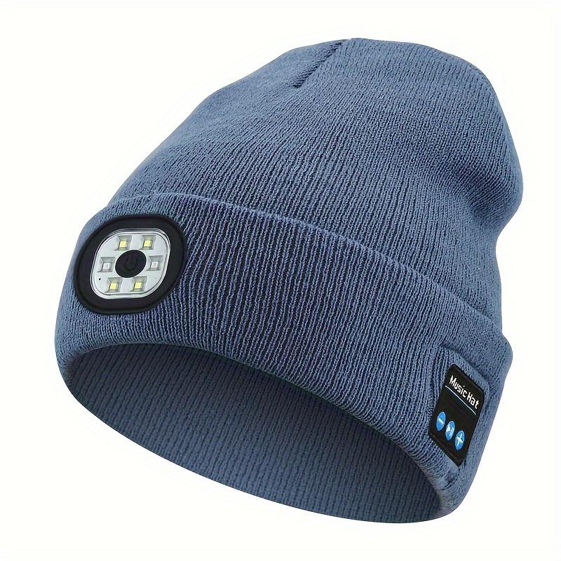 USB Rechargeable LED Music Cap-Unisex Acrylic Knitted Hat, Built-in Headphone, Speaker and Microphone-Perfect Choice for Outdoor Activities