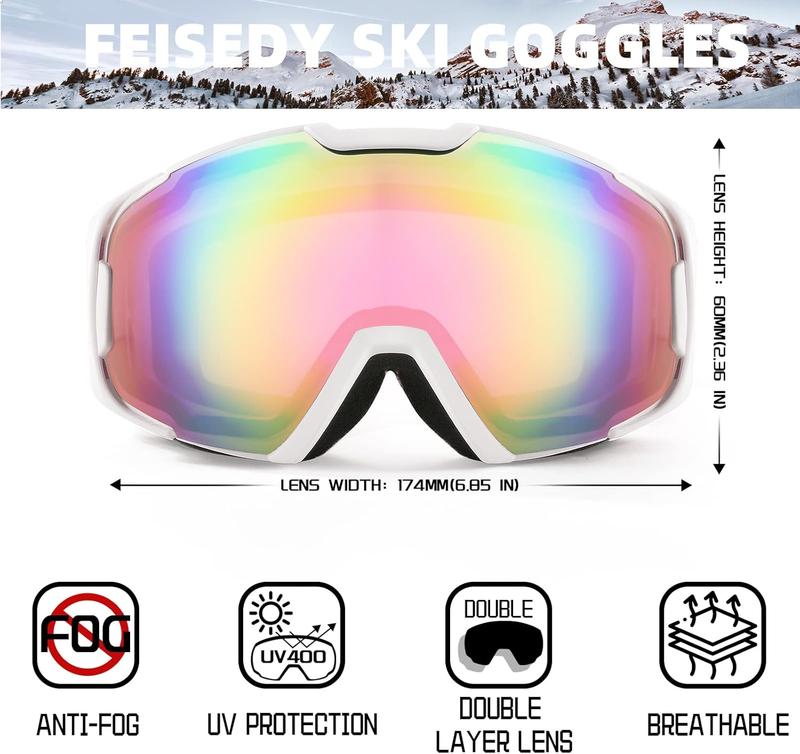 Ymibaok Ski Goggles - Over Glasses Ski Snowboard Goggles for Men, Women & Youth - 100% UV Protection-Protection Snow Goggles for Men & Women ski goggles fashionable sunglass