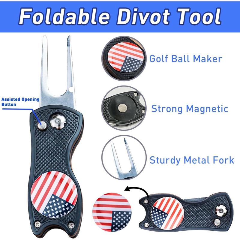 Golf Club Brush and Amercian Flag Golf Towels, Golf Groove Cleaner Cleaning kit, Golf Accessories Cleaner Tool with Strong Magnet Stick to Golf Clubs or Bag