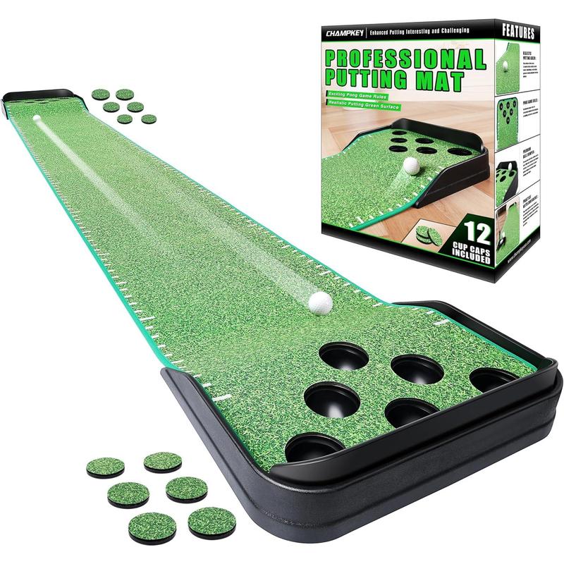 Pong Game Golf Putting Green - Premium Surface Golf Putting Mat with Distance Guides - Improve Your Putting Accuracy and Skills