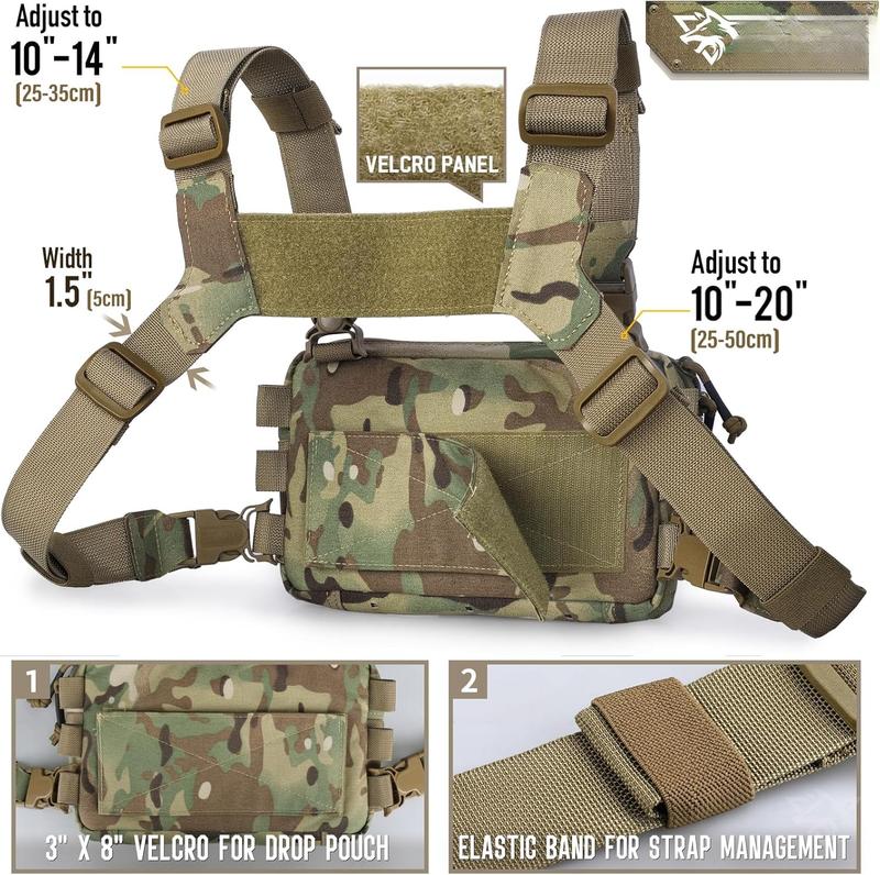 Tactical Chest Rig Pack for Men, Running Chest Bag with Front Loop Airsoft Recon Chest Rigs for Hunting Outdoor EDC Combat Patch Included