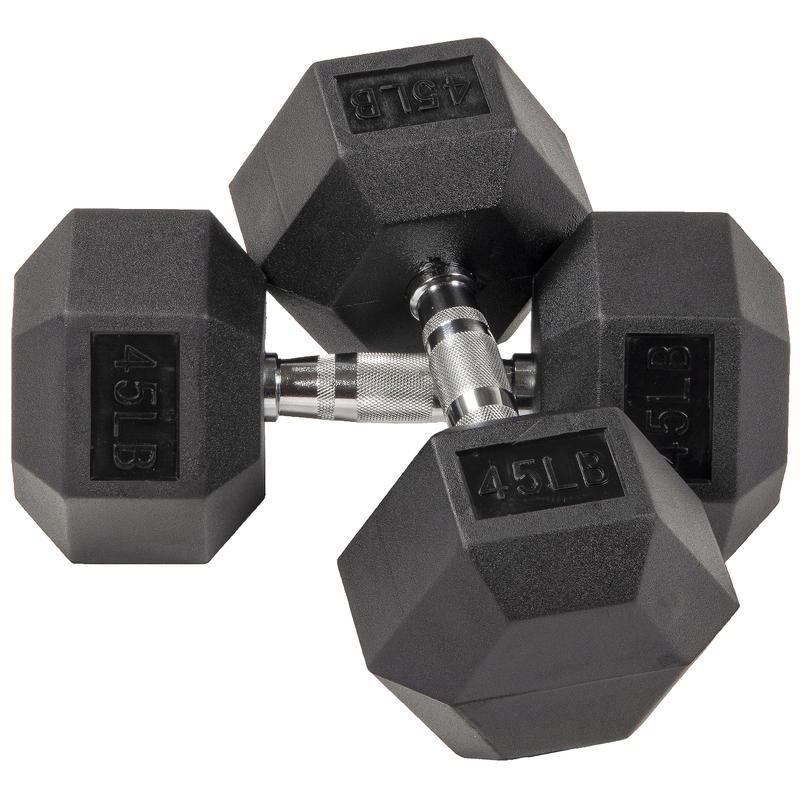 Rubber Encased Hex Dumbbells, 45 lbs Pair, Black