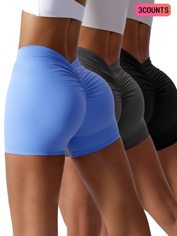 Women's Ruched Seamless Sports Gym Shorts, Sports Stretchy High Waist Short Leggings, Ladies Sportswear for Indoor Outdoor Wear