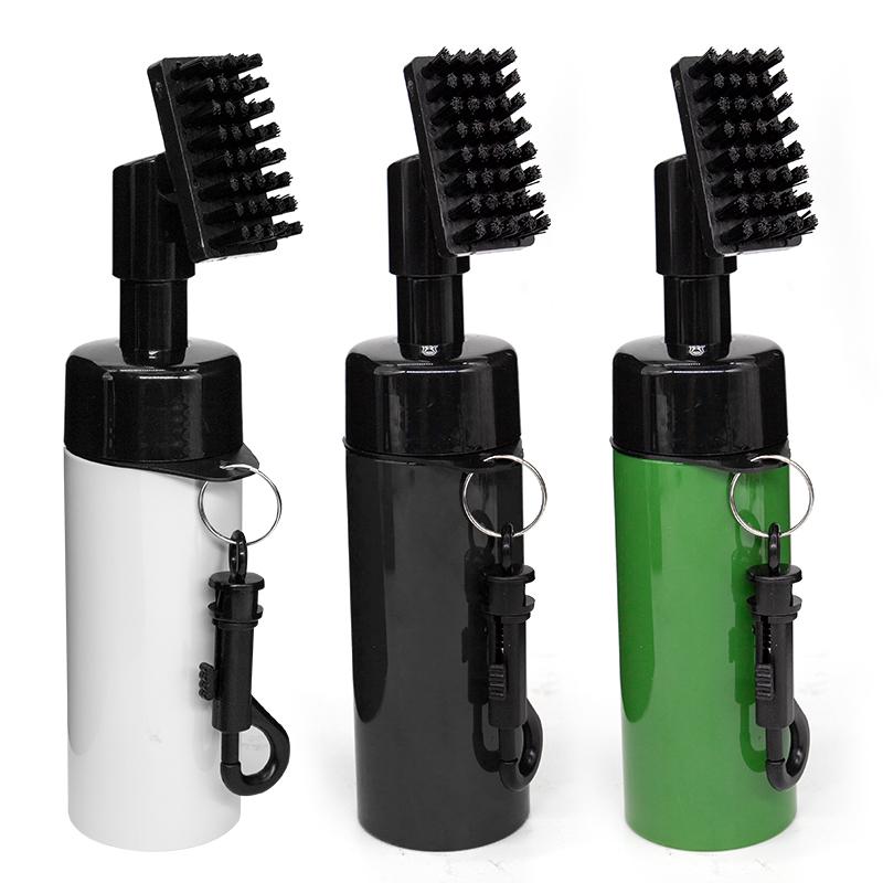 (Press Type) Golf Club Brush with Retainer Clip and Water Bottle - Leak-proof 4 oz reservoir for Easy Club Maintenance and On-the-Go Cleaning