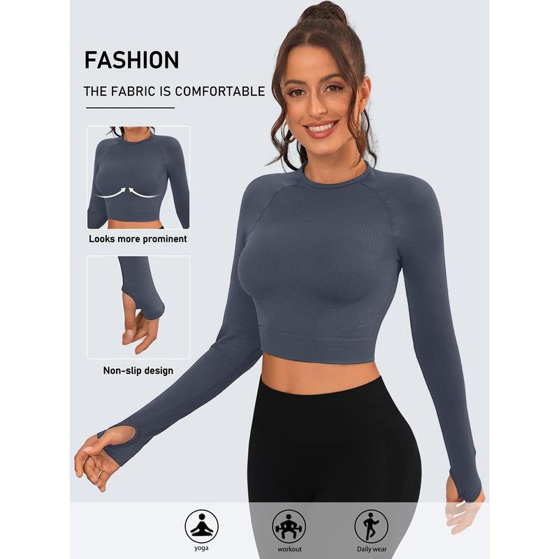 3PCs high neck WOMEN'S solid color long sleeve thumb hole yoga fitness T-shirt WOMEN'S clothing