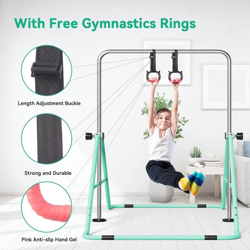 Children's Gym Bar with Rings, Adjustable Height Gymnastics Horizontal Bars, Junior Training Bar, Folding Children's Training Bars for Home Use