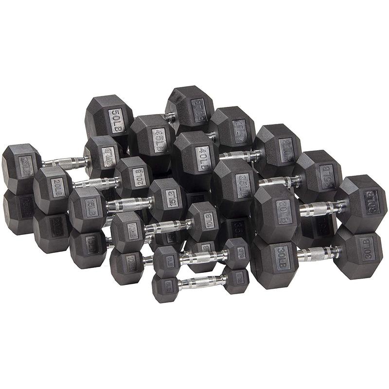 Rubber Encased Hex Dumbbells, 45 lbs Pair, Black