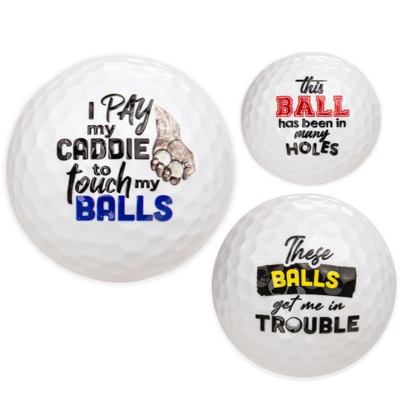 Naughty Balls, Raunchy Golf Jokes Printed on Golf Balls, Sleeve of 3 OR One Dozen