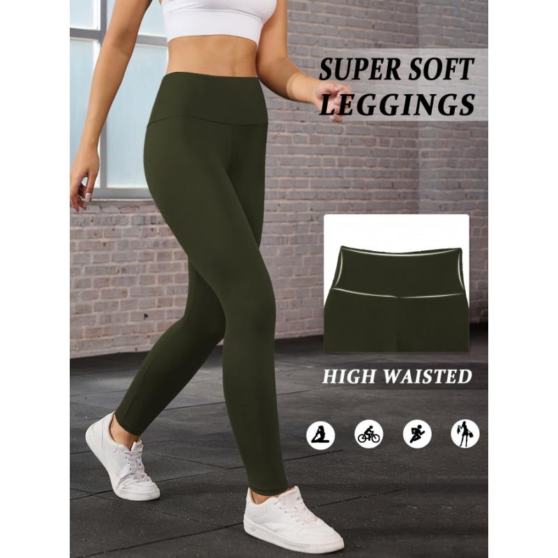 Super Soft Leggings For Women, High Waisted Tummy Control No See Through Workout Yoga Running Tights, Women's Activewear For Fall & Winter