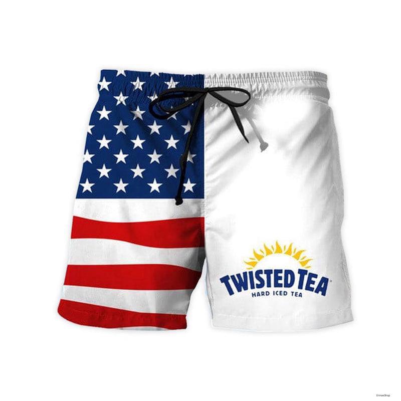 USA Flag Fourth Of July Twisted Tea Swim  Trunks Beach Hawaiian Short