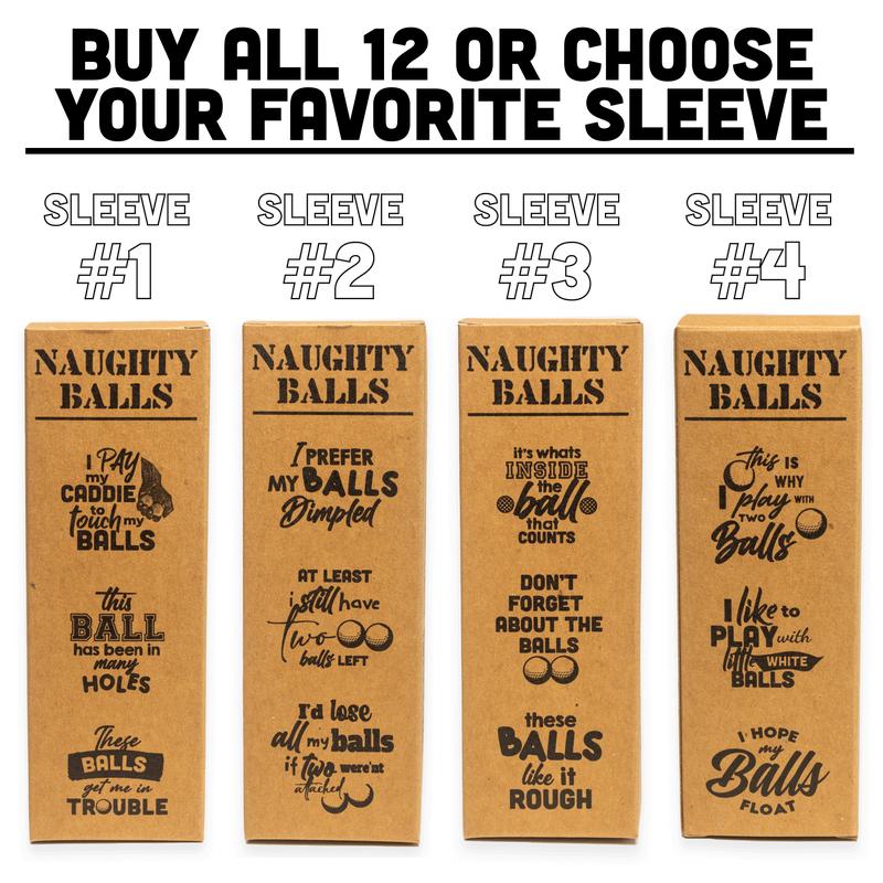 Naughty Balls, Raunchy Golf Jokes Printed on Golf Balls, Sleeve of 3 OR One Dozen