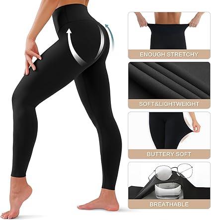 High Waisted Tummy Control Yoga Pants for Women - Shaping Training Leggings with Side Pockets, Plus Size - Bottoms, Womenswear