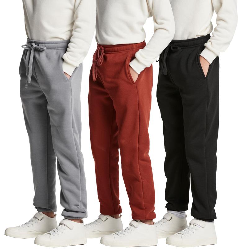 Real Essentials 3 Pack: Boys Tech Fleece Jogger Active Sweatpants with Pockets - Youth Soft Athletic Joggers (Size 6-24)