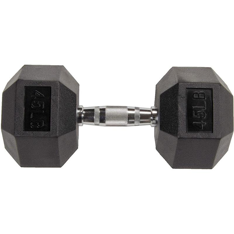 Rubber Encased Hex Dumbbells, 45 lbs Pair, Black