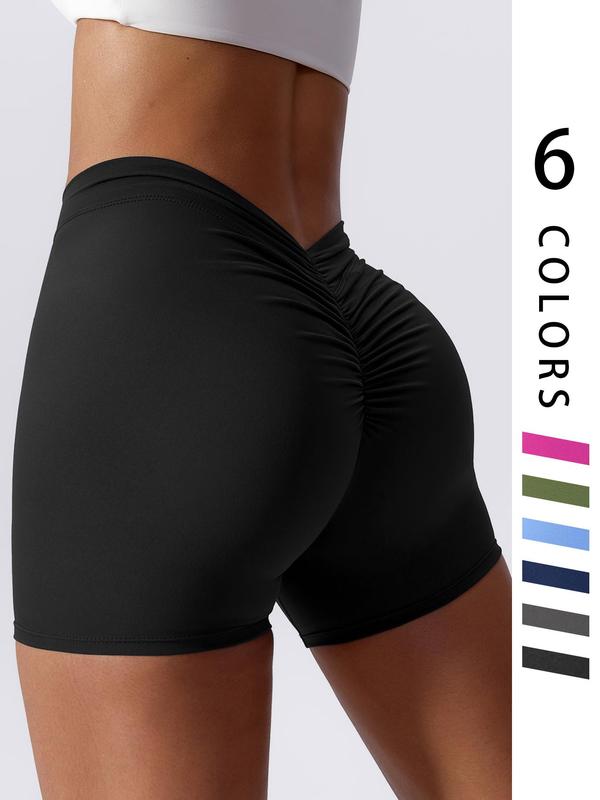 Women's Ruched Seamless Sports Gym Shorts, Sports Stretchy High Waist Short Leggings, Ladies Sportswear for Indoor Outdoor Wear