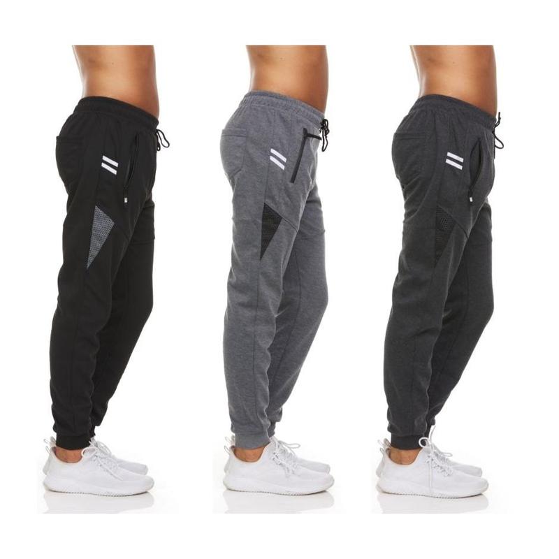 Men's Fleece Jogger Pants with Zipper Pockets (3-Pack)