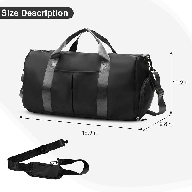 Sports Gym Bag with Wet Pocket & Shoes Compartment, Waterproof Shoulder Weekender Bag for Women and Men Swim Sports Travel Gym Bag Lightweight and easy Carry on Black