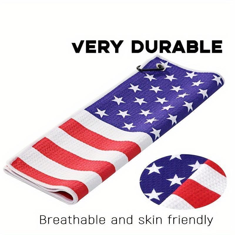 Flag Pattern Golf Towel, Microfiber Golf Towel with Carabiner Clip, Golf Accessories for Men, Husband, Father and Veterans, Birthday Gift