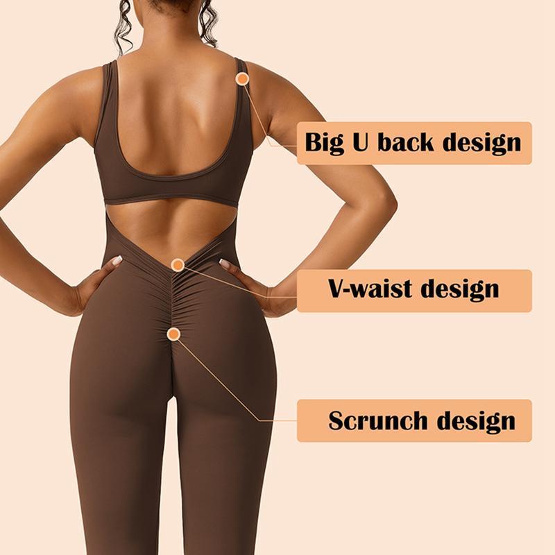 Women Sleeveless Flare Jumpsuits Seamless Workout High Waist Butt Liftings Yoga Jumpsuits Sexy Backless Tank Tops Bodycon Scrunch Butt Yoga Rompers