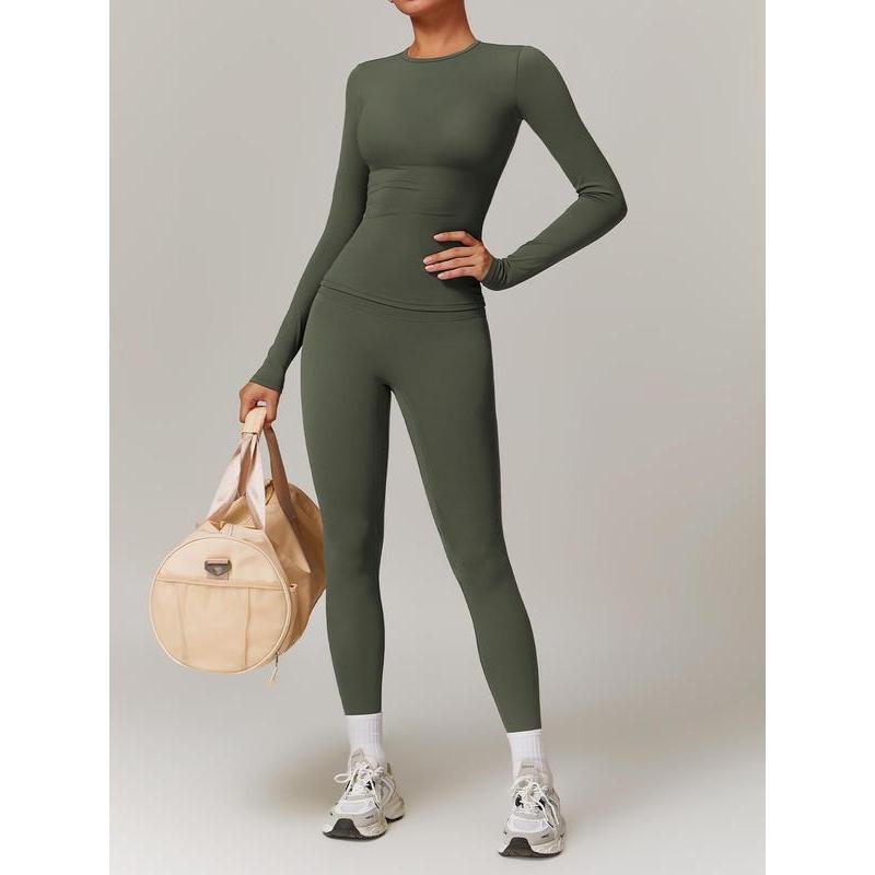 Women's Solid Long Sleeve Skinny Tee & High Waist Leggings Tracksuit Two Piece Sets Tracksuits, Sporty Breathable Quick Drying Outfits for Yoga Gym Workout Running, Ladies Sportswear for Fall, Outfit 90S Clothes Downtown Girl Outfit, Fall Outfits