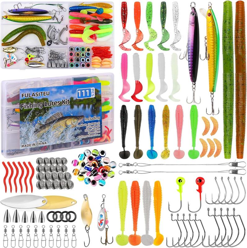 111PCS Fishing Lures Kit with Tackle Box for Bass Trout Salmon