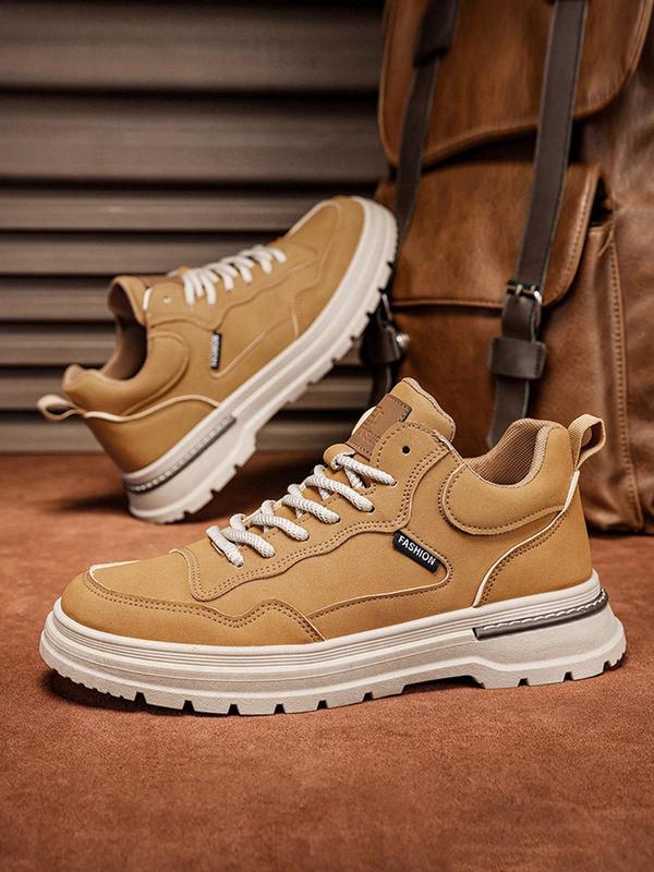 Sporty Men's Plain Outdoor Hiking Shoes, Casual Sporty Lace Up Front Low Top Shoes, Fashionable Sneakers for Daily Wear