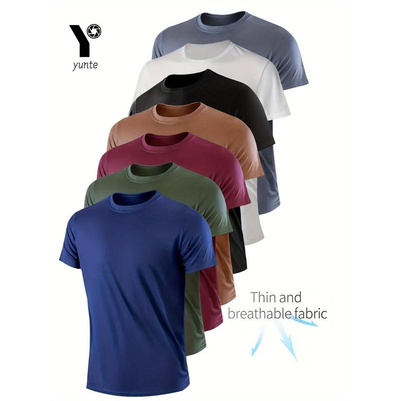 7pcs Men's Quick-Dry Athletic T-Shirts - Breathable, Moisture-Wicking Crew Neck Tees for Gym, Running & Outdoor Activities - Available in Navy, Army Green, Burgundy, Khaki, Black, White, Gray