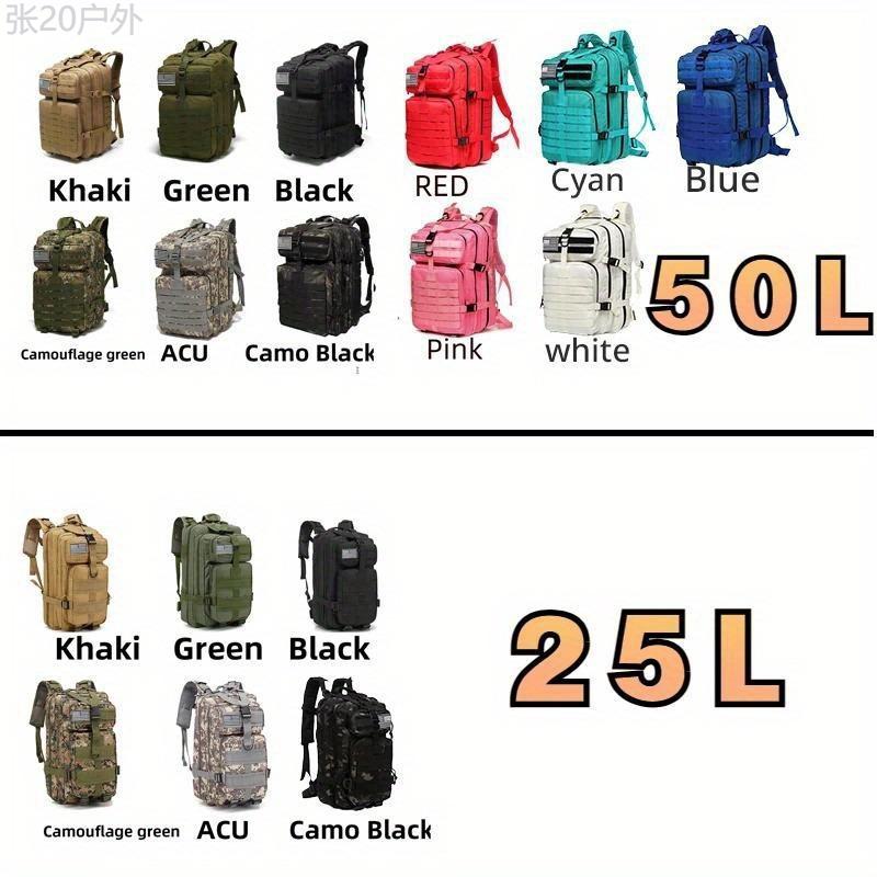 Waterproof 1000D Nylon Backpack - Tactical Outdoor Rucksack for Camping, Hiking, Fishing & Hunting | 25L 50L Capacity with Laptop Compartment - For Men & Women - Durable & Spacious - Ideal Gift for Adventurers & Outdoor Enthusiasts