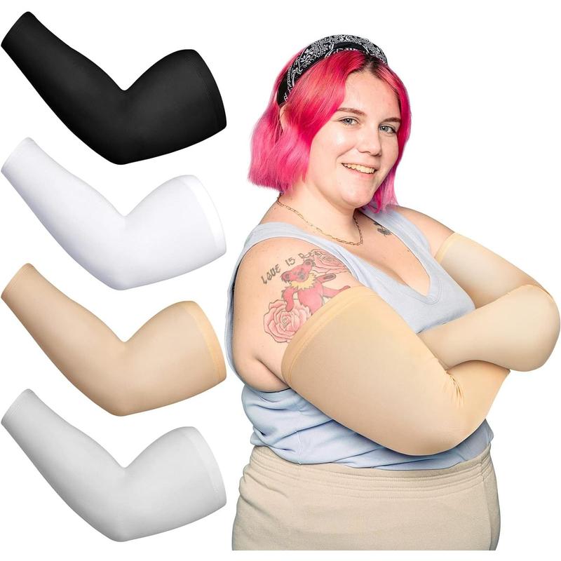 4 Pairs Plus Size Arm Sleeves UV Sun Protection Cooling Ice Silk Oversized Compression Sleeve Cover for Women