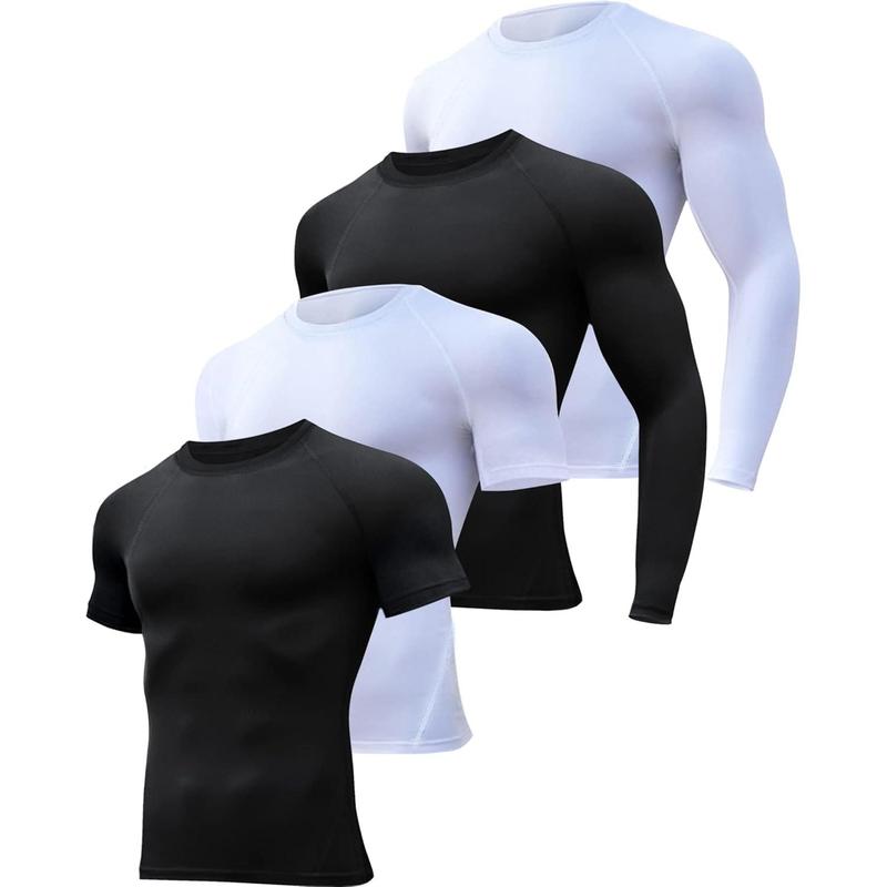 4 5 Pack Workout Compression Shirts Men Long Short Sleeve Rash Guard Athletic Undershirt Gear T Shirt for Sports